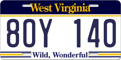 WV license plate 8OY140
