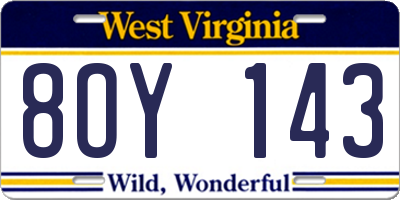 WV license plate 8OY143