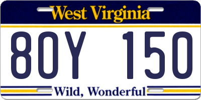 WV license plate 8OY150