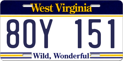 WV license plate 8OY151