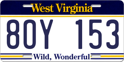 WV license plate 8OY153