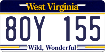 WV license plate 8OY155
