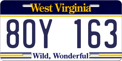 WV license plate 8OY163