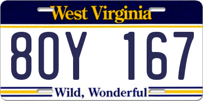 WV license plate 8OY167
