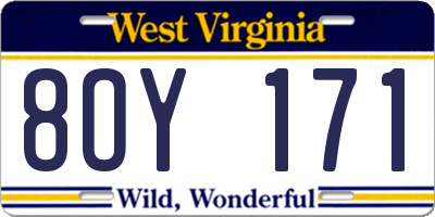 WV license plate 8OY171