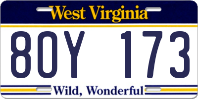 WV license plate 8OY173