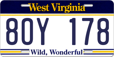 WV license plate 8OY178