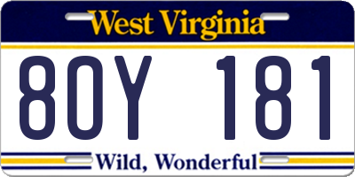 WV license plate 8OY181