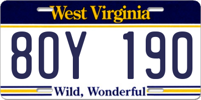 WV license plate 8OY190