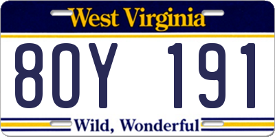 WV license plate 8OY191