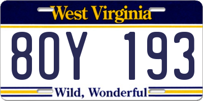 WV license plate 8OY193