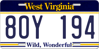 WV license plate 8OY194