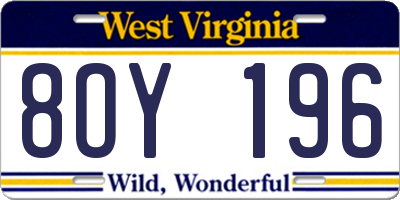 WV license plate 8OY196