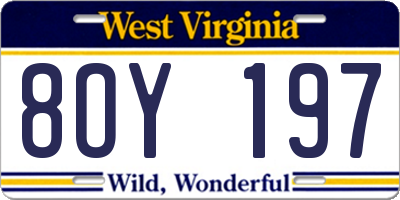 WV license plate 8OY197