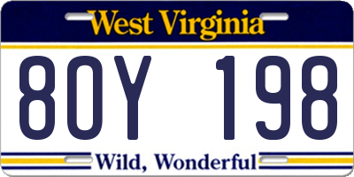 WV license plate 8OY198
