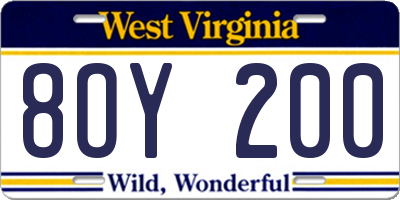 WV license plate 8OY200