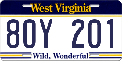 WV license plate 8OY201
