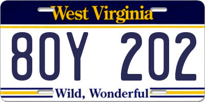 WV license plate 8OY202