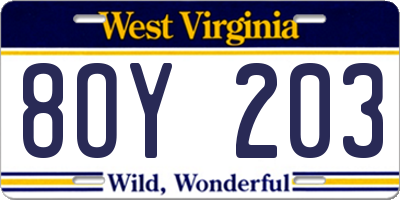 WV license plate 8OY203