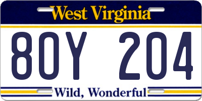 WV license plate 8OY204