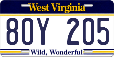 WV license plate 8OY205