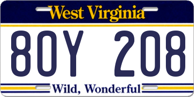WV license plate 8OY208