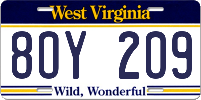 WV license plate 8OY209