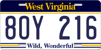 WV license plate 8OY216