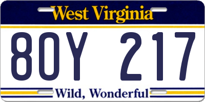 WV license plate 8OY217