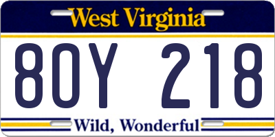 WV license plate 8OY218