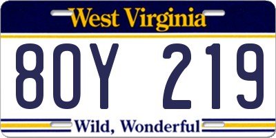 WV license plate 8OY219