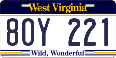 WV license plate 8OY221