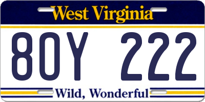 WV license plate 8OY222