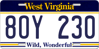 WV license plate 8OY230