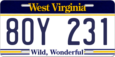 WV license plate 8OY231