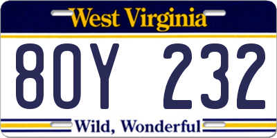 WV license plate 8OY232