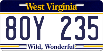 WV license plate 8OY235
