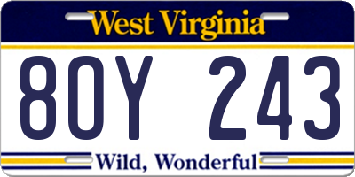 WV license plate 8OY243