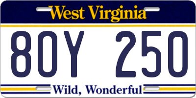 WV license plate 8OY250