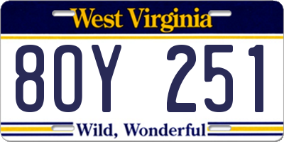 WV license plate 8OY251