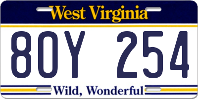 WV license plate 8OY254