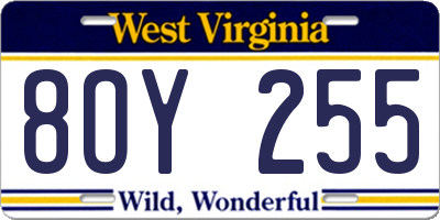WV license plate 8OY255