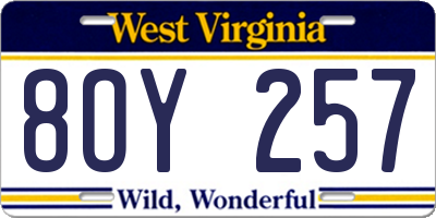 WV license plate 8OY257