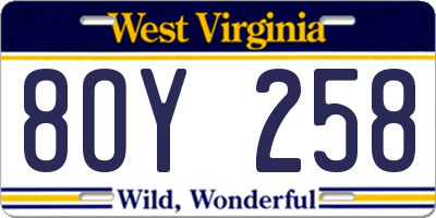 WV license plate 8OY258