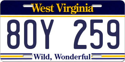 WV license plate 8OY259