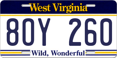 WV license plate 8OY260