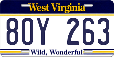 WV license plate 8OY263