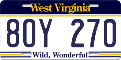WV license plate 8OY270