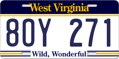 WV license plate 8OY271