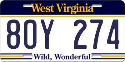 WV license plate 8OY274